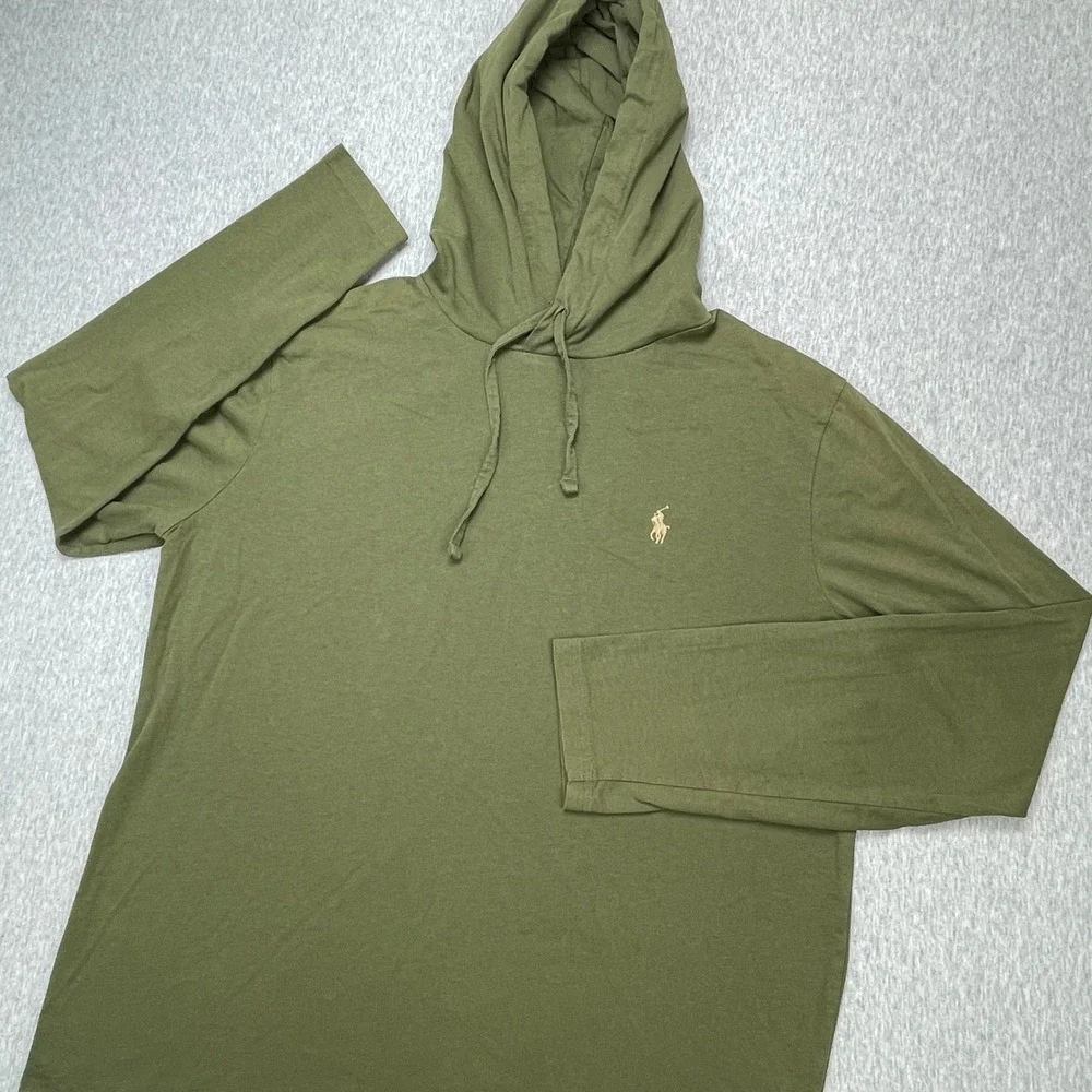 Polo Ralph Lauren Hooded T-Shirt Mens Medium Olive Green Long Sleeve EUC